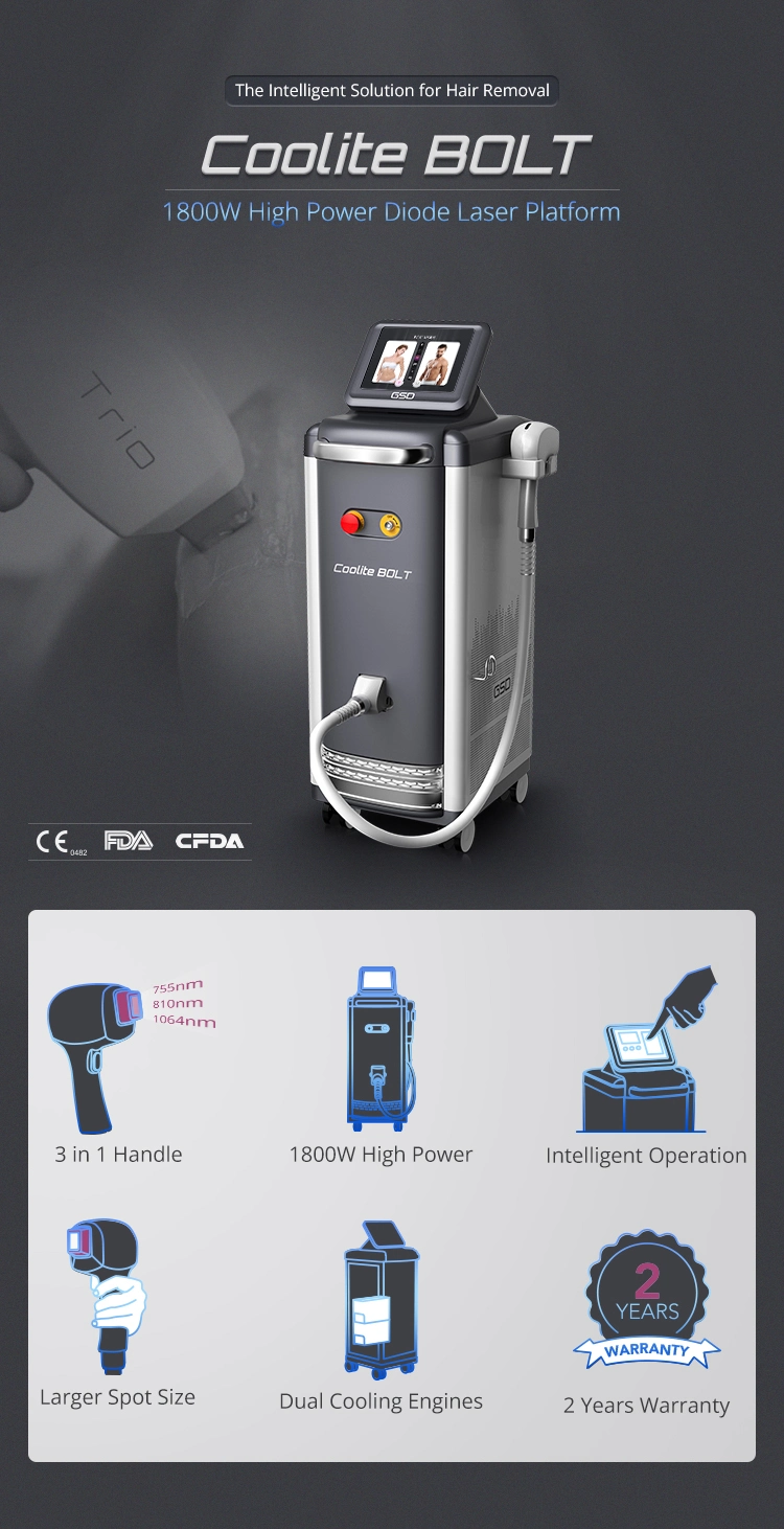 Diode Laser Hair Removal Painless Machine 755 810 1064 Nm Alexandrite Permanent